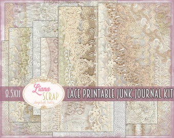 Lace Delight digital paper, digital junk journal kit, vintage lace printable, lace ephemera, Junk Journal Paper