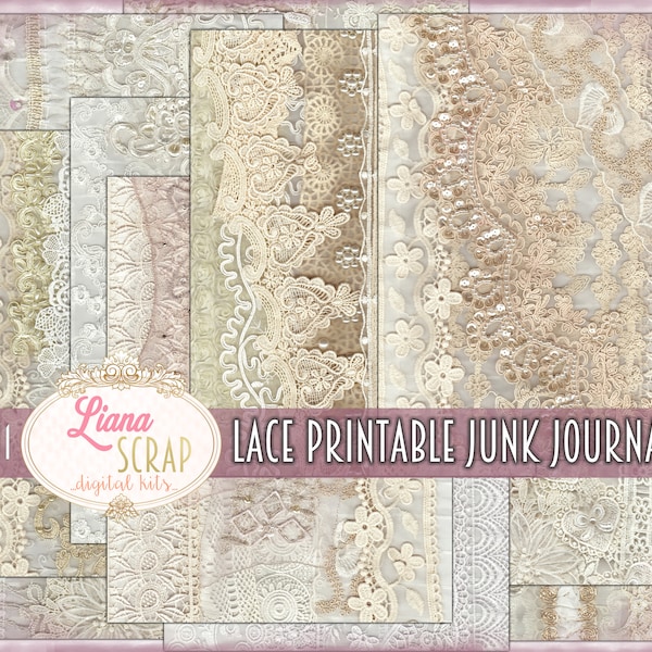 Lace Delight, digitales Papier, Junk Journal Kit, Vintage Spitze zum ausdrucken, Junk Journal Papier, Spitze Ephemera