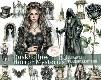 Victorian Gothic Clipart Set – Duskhollow Horror PNG Illustrations (Digital Art)