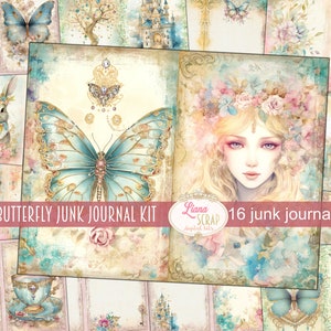 Süßer Schmetterling Junk Journal Kit, Fantasy Schmetterling Fee Collage Printables, digitale Fee Kit, magischer Schmetterling Junk Journal Papier