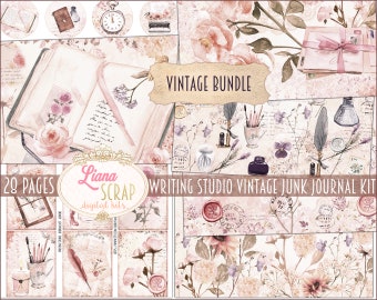 Writing Studio VINTAGE BUNDLE Junk Journal Digital Kit Printable, Books and Journaling Digital Collage Sheets, Vintage Junk Journal