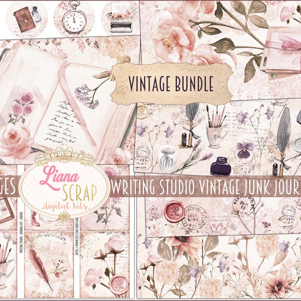 Writing Studio VINTAGE BUNDLE Junk Journal Digital Kit Printable, Books and Journaling Digital Collage Sheets, Vintage Junk Journal