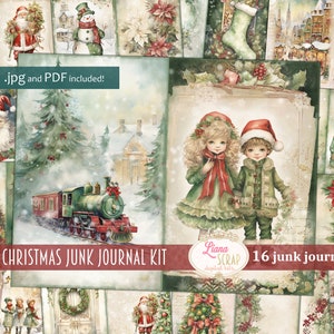 Classic Christmas Junk Journal Kit, Christmas Collage Printable, Digital Christmas Kit, Classic Red and Green Vintage Christmas Paper