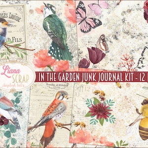 In the Garden Junk Journal Digital Kit Printable, Birds, Butterflies and Flowers Digital Collage Sheets, Junk Journal Paper