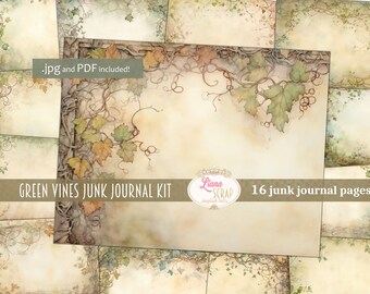 Kit de journal indésirable Green Vines, collage nature (PDF)