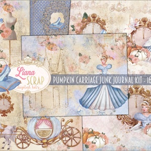 Kürbis Wagen Junk Journal Kit druckbare, Princess Digital Collage Sheets, Princess Junk Journal Kit, Junk Journal Papier