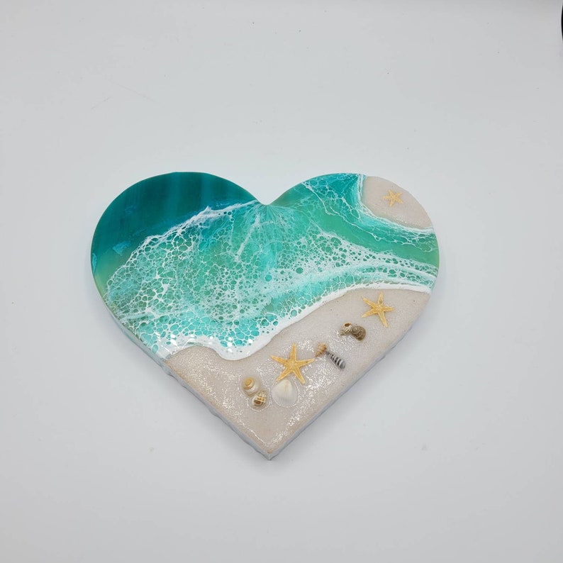 Mixed Media & Collage Resin Waves 9 Ocean Heart Wall Decor Ocean Waves ...