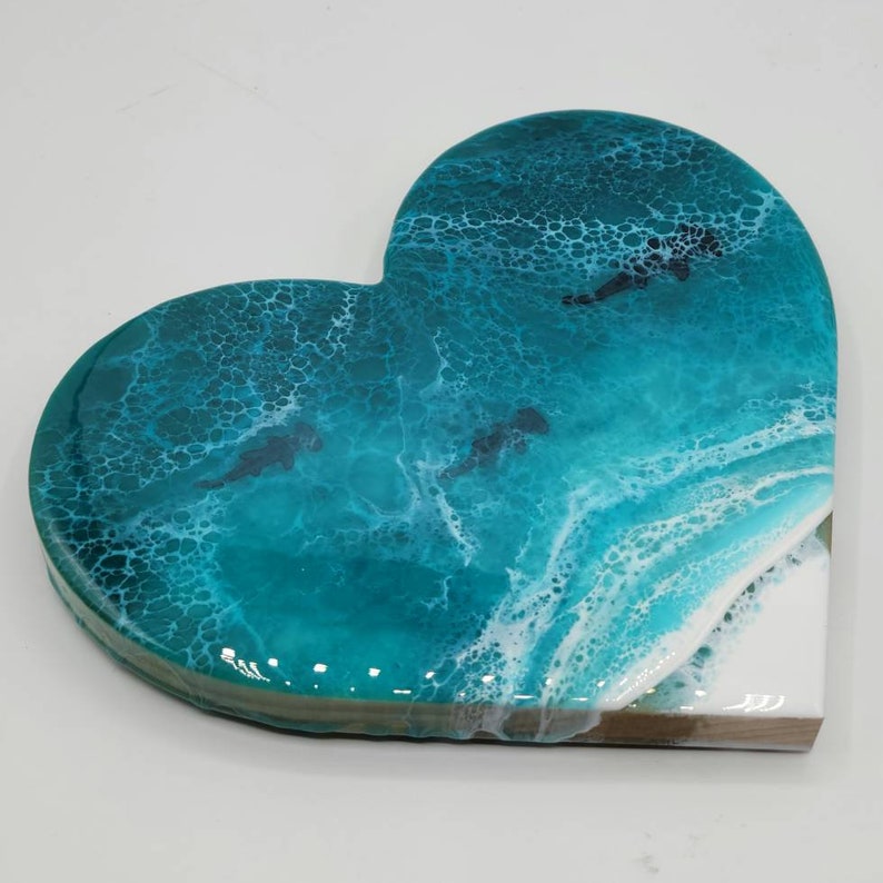 Mixed Media & Collage Resin Waves 9 Ocean Heart Wall Decor Ocean Waves ...