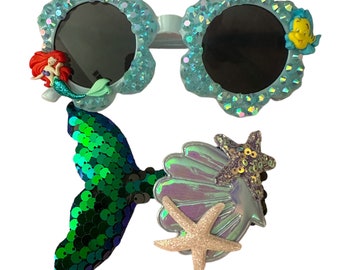 Gafas de sol personalizadas con diseño de Sirenita para niña con pinza para el pelo con cola de sirena, set de regalo