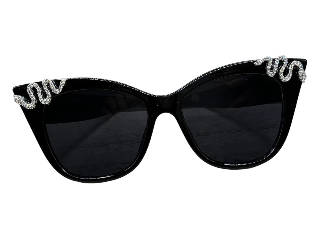 Snake Black Cat Eye Sunglasses Black Jeweled Snakes Womens Etsy