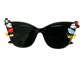 Minnie and Mickey classic character sunglasses Womens mickey minnie anniversary retro character sunglasses Black cat eye sunglasses