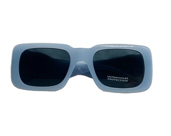 Retro Chic Blue Rectangle Sunglasses - UV400 Protection - Trendy Fashion Shades Retro Square Sunglasses for Men Women Trendy Thick Rectangle  main image 3