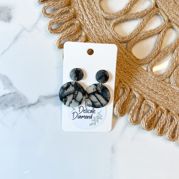 Black marble earrings | Handmade clay earrings | dangle earrings | neutral | lightweight | hypoallergenic |