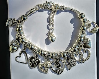 15offSaleEndsTomorrow Vintage 8 Bracelet Silver Toned Chain With Heart Locket And Pink Green Bead Dangle Used