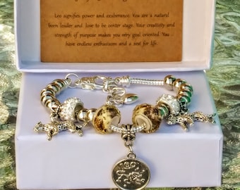 Lejonet Zodiac Leopard Print Charm Armband