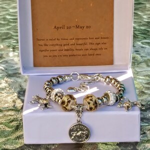 Taurus Zodiac Bracelet with Leopard Print Cheetah Print Charms Limited Edition