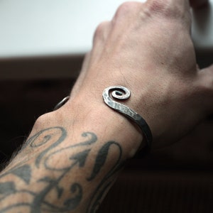 Mens Cuff Bracelet Chrome and Cobalt Alloy Celtic Viking Medieval Style Biker Brutalist Style European Brand Perfect Gift for Him/Her