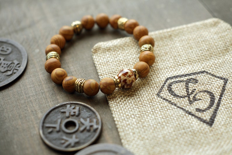 Jasper and Agate Bracelet for Men Handmade Brass Beads Gemstone Bracelet Gift for Him Protection Bracelet Evil Eye Bracelet for Good Luck