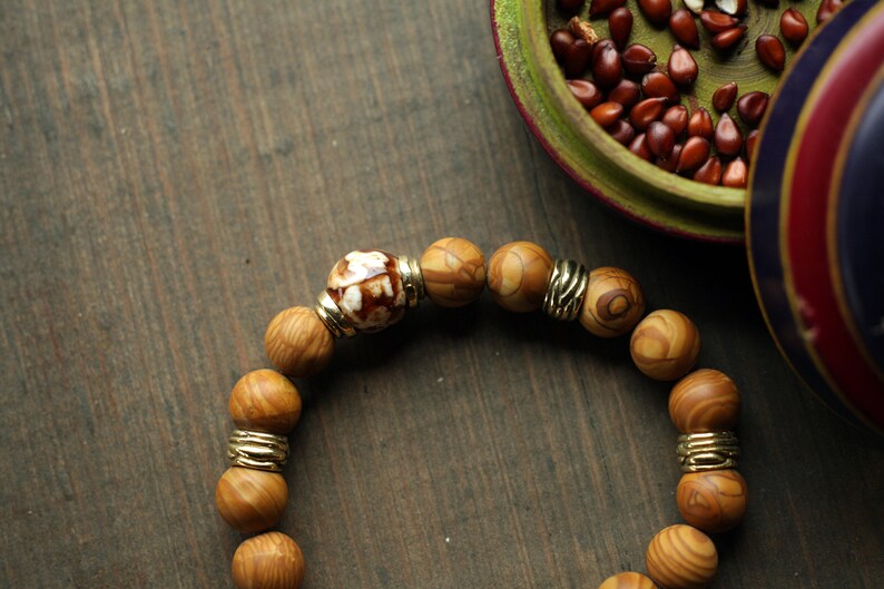 Jasper and Agate Bracelet for Men Handmade Brass Beads Gemstone Bracelet Gift for Him Protection Bracelet Evil Eye Bracelet for Good Luck