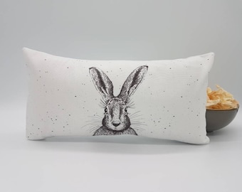 Coussin en pin environ 30 x 16 cm lapin noir blanc bio