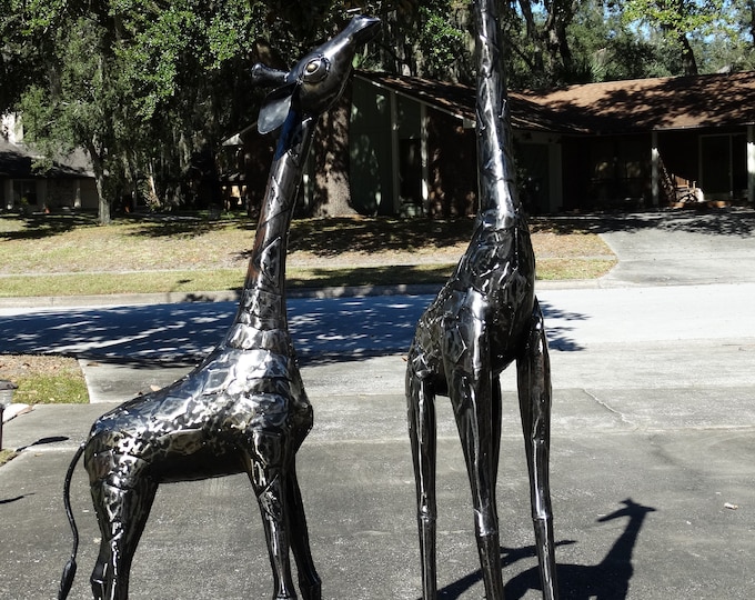Featured listing image: Steel Patchwork Giraffe Sculpture - Matched Set / Pair - Mother and Baby