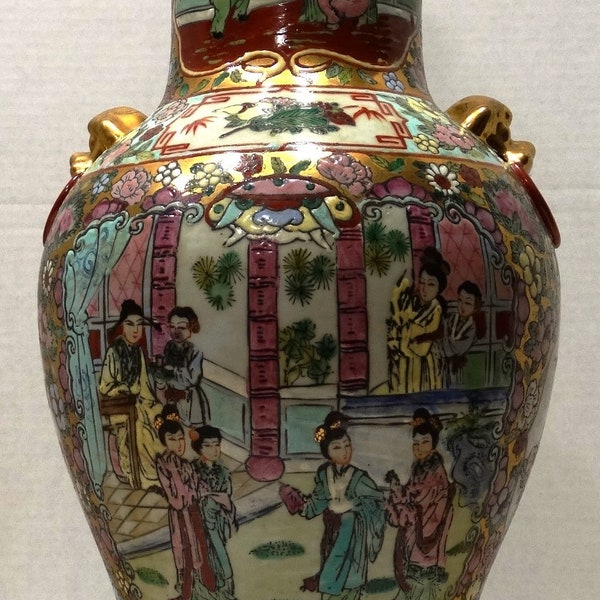 Grand Vase HFP Macao Peint à La Main - Porcelaine Asiatique - Vintage
