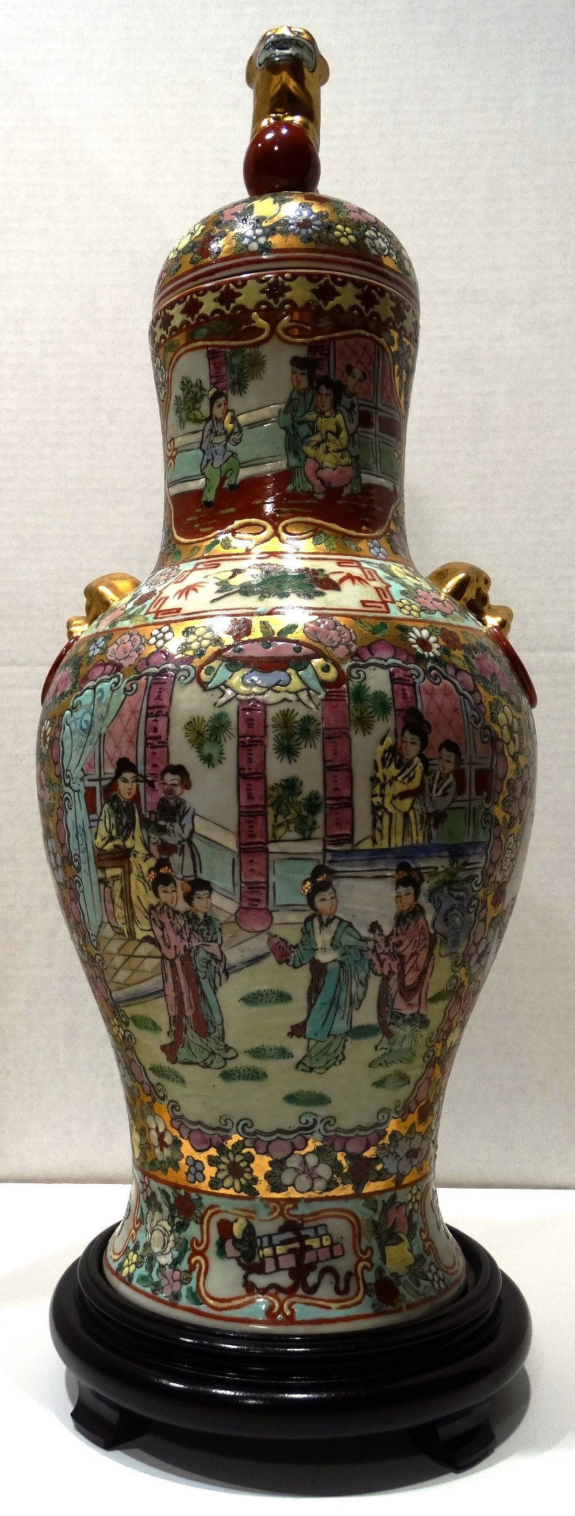 Vintage Macau Chinese Porcelain Vase with Hong Kong Hand Painted Enamel