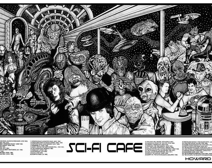 Sci-Fi Cafe by Howard Teman, Sci Fi Art Decor, Art, Movie, Sci Fi Print, Science Fiction Poster, , POSTER Wall Art