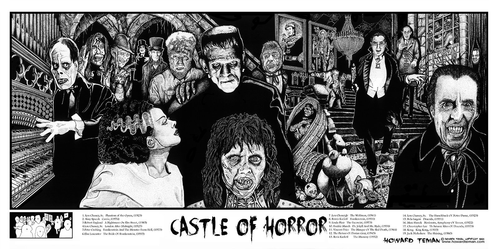 Castle of Horror a Drawing by Howard Teman, Horror Movie Poster