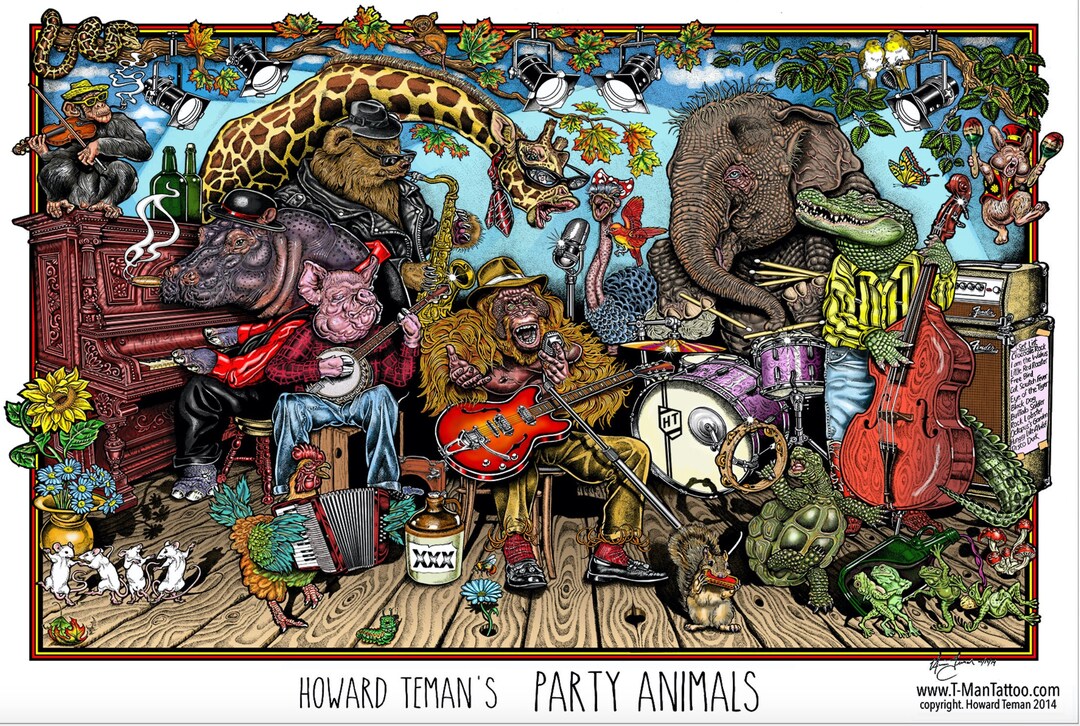 Party Animals Art Print, Howard Teman Colorful Music Poster - Etsy