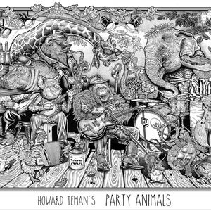 Party Animals a Lithograph byHoward Teman, Fantasy,Animals,Music Wall art, Music Poster, Rock N Roll Wall Art,Posters and Prints, PosterArt,