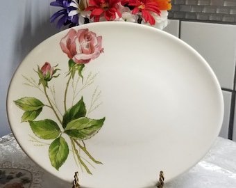 Large OVAL SERVING PLATTER Scattered with Pink Roses and Buds