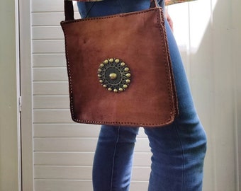 Shoulder bag genuine leather handmade upcycling unique