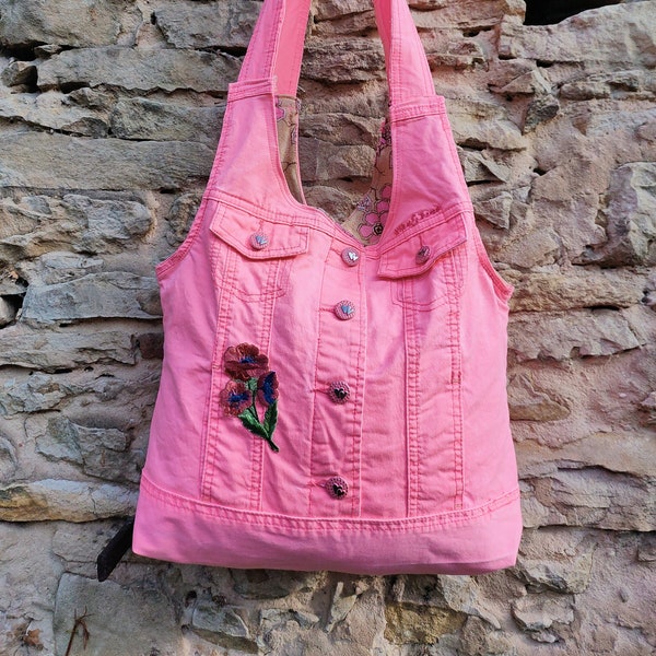 Handtasche pink Jeans Upcycling Unikat