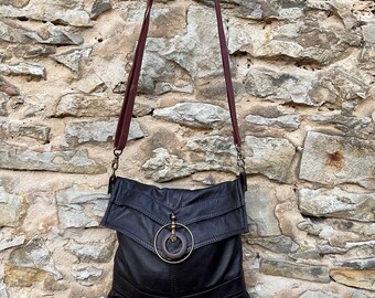 Leather bag handbag brown upcycling unique