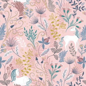 Lewis & Irene Enchanted Collection, Unicorn on Pink with Gold Metallic, Fabric for quilting and sewing