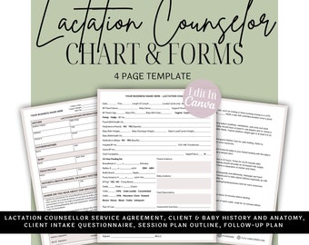 Lactation Counselor Chart and Client Intake Forms | IBCLC | Breastfeeding Handouts | Doula Templates