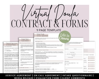 Virtual Birth Doula Contract & New Client Intake Bundle Canva Templates