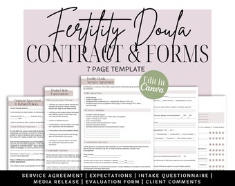 Fertility Doula Contract and Client Intake Forms | Doula Forms | Doula Handouts | Doula Templates