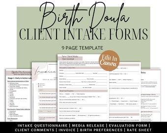 Birth Doula Client Intake Forms | Doula Forms | Doula Handouts | Doula Templates