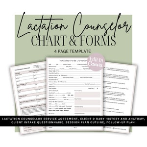 Lactation Counselor Chart and Client Intake Forms | IBCLC | Breastfeeding Handouts | Doula Templates