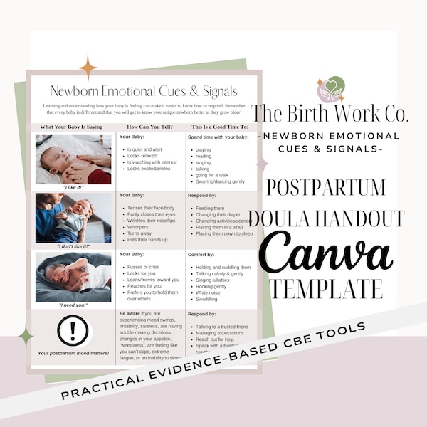 Newborn Emotional Cues | Postpartum Doula Handouts | Doula Templates