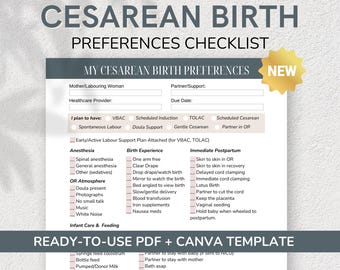 C-Section Birth Preferences Checklist | Gentle Cesarean Plan Template