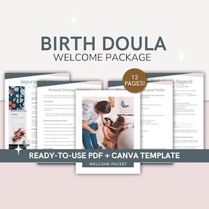 Paquete de bienvenida para nuevos clientes de Doula de parto / Plantillas de Canva editables para la incorporación profesional y la formación del cliente