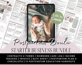 Postpartum Doula Starter Business Bundle Canva Templates