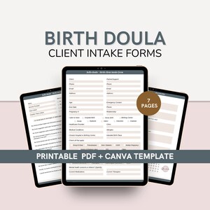 Birth Doula Client Intake Forms | Editable Canva Templates for Prenatal Onboarding & Client Care Planning