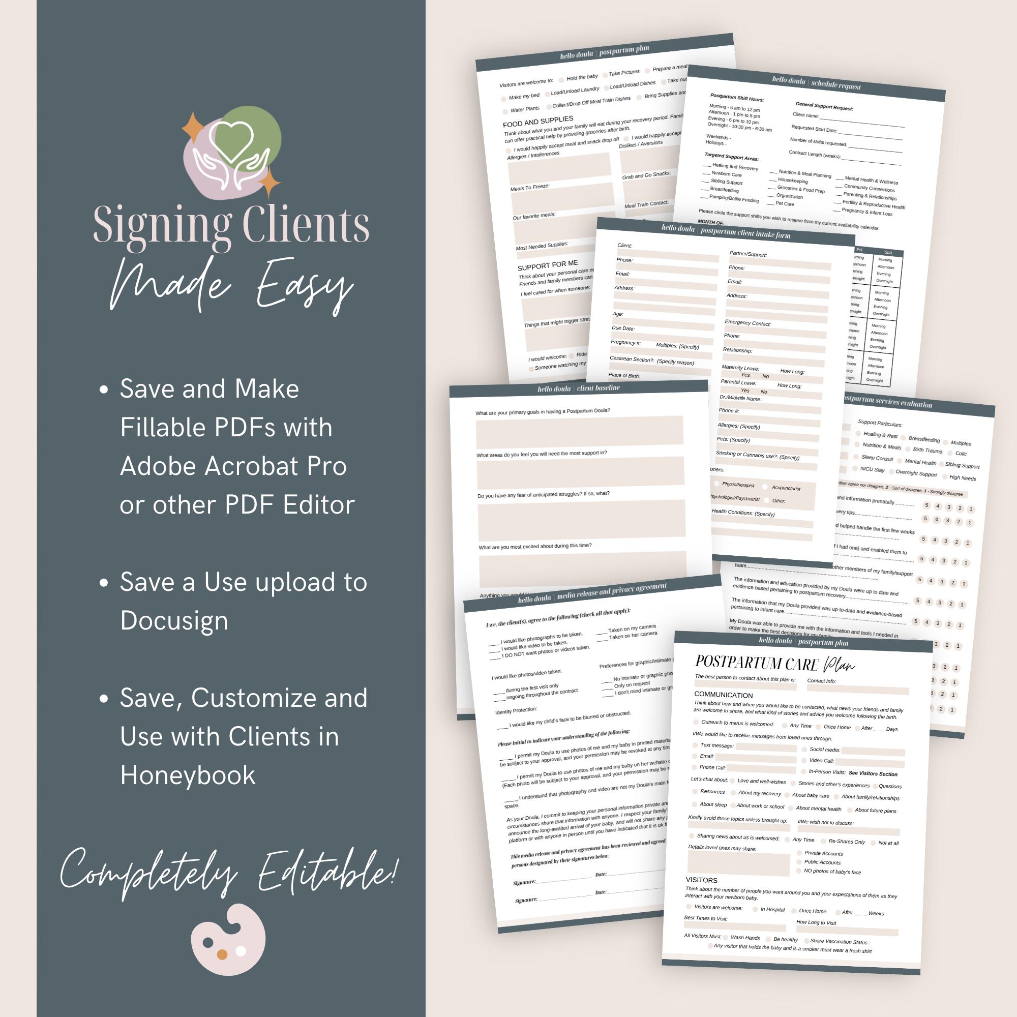 Postpartum Doula Contract & Intake Forms Bundle | Editable Canva ...