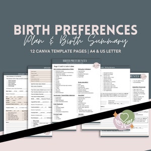 Lista di controllo delle preferenze per il parto / Piano di parto stampabile in PDF / Modello di doula modificabile / Foglio delle scelte per il travaglio e il parto