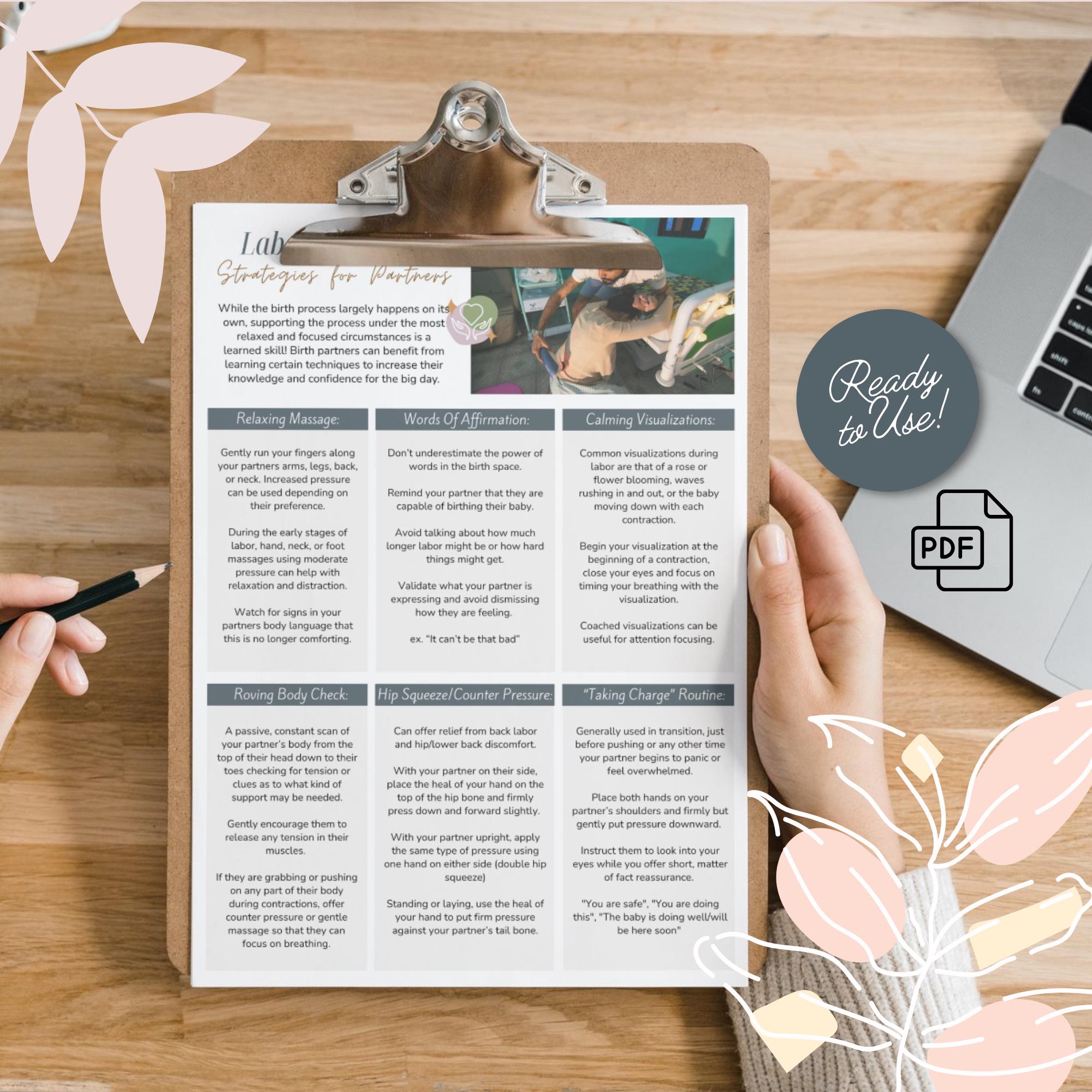 Birth Partner Support Strategies Handout | Labor Comfort Coping ...