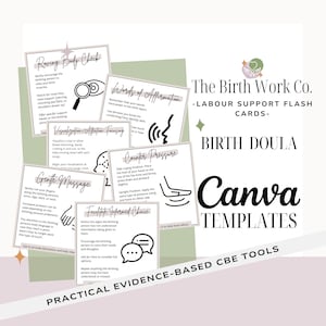 Tarjetas didácticas de apoyo al parto / Estrategias de afrontamiento del parto para doulas y parejas / Plantilla imprimible de Canva / Descarga en PDF